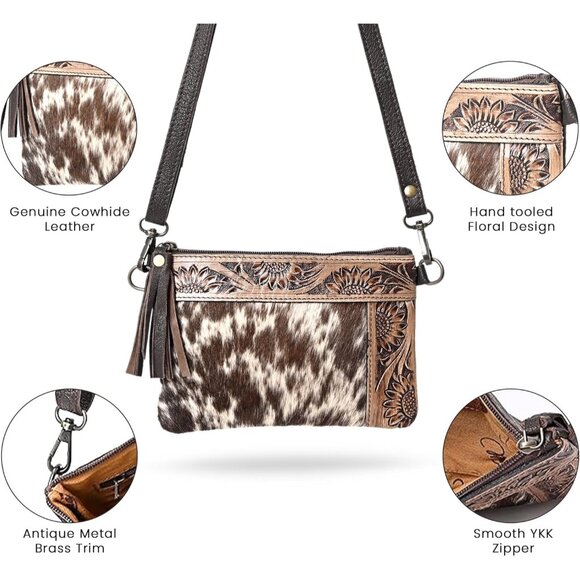 Women Leather Handbag Slim Zipper Closure Detachable Strap Casual Formal - Picture 3 of 8